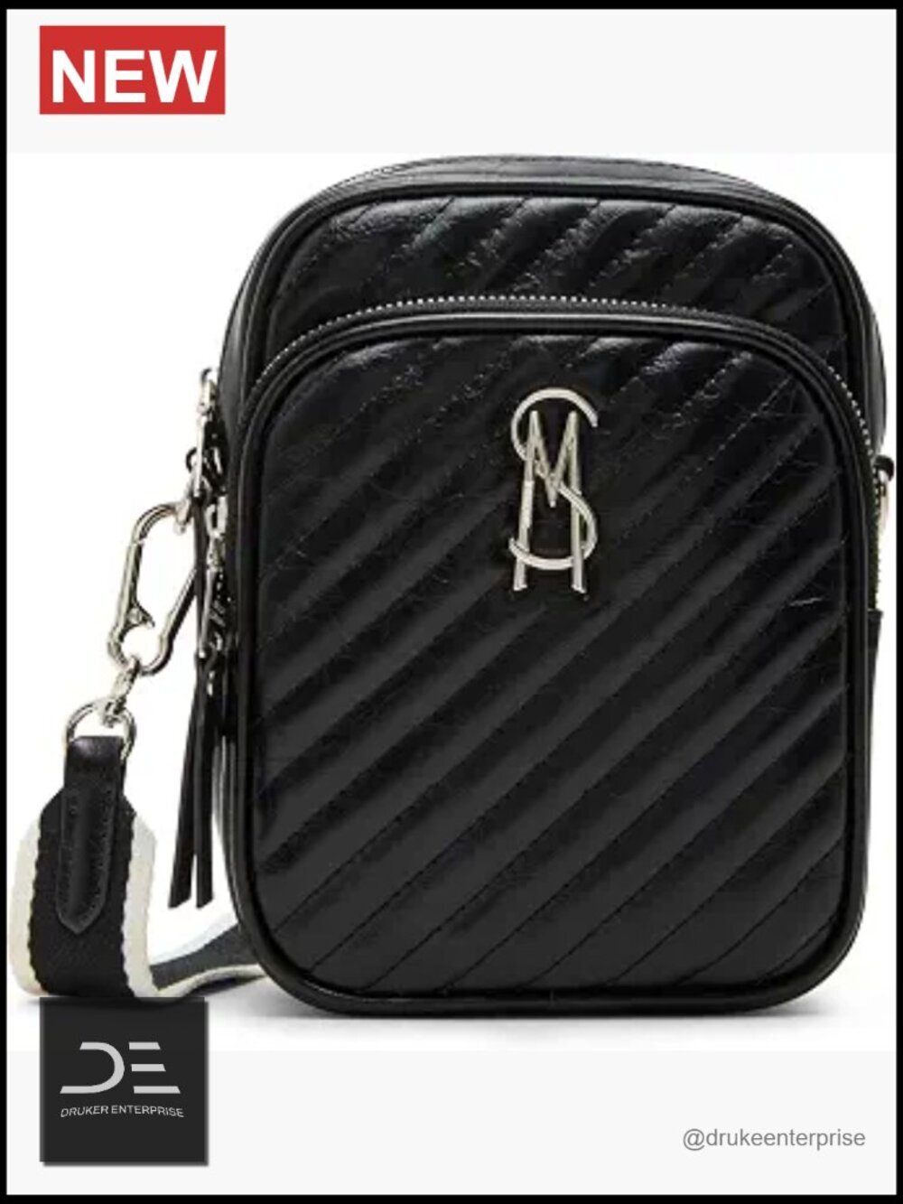 Quilted Faux Leather Crossbody Bag with Zipper Pockets